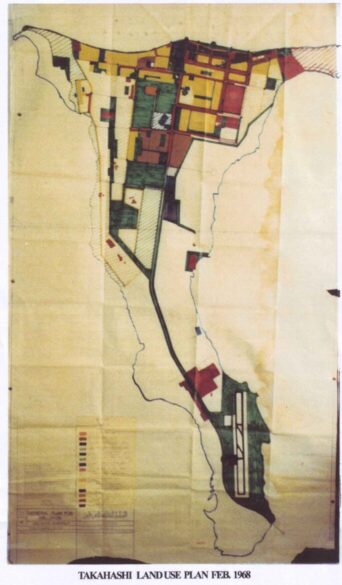Land use plan of Abu Dhabi, from February 1968, by Japanese architect Katsuhiko Takahashi who worked in the emirate as a consultant for Sheikh Zayed. Plan courtesy of Abdulrahman Makhlouf.