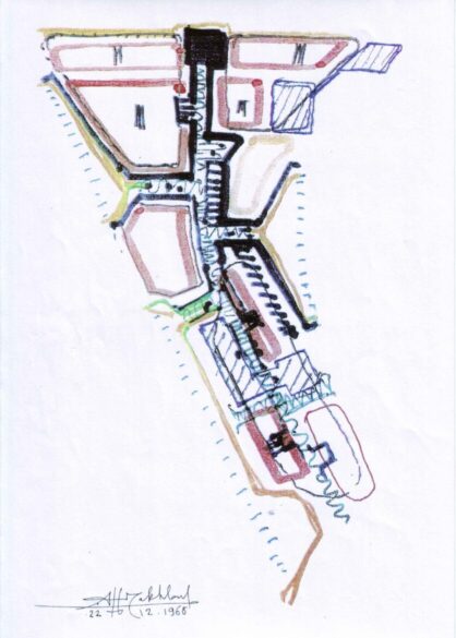 Conceptual sketch of the full build-out of Abu Dhabi Island by Dr. Makhlouf dated December 22, 1968. Drawings courtesy of Abdulrahman Makhlouf.